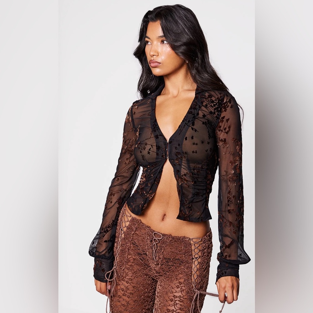 PrettyLittleThing Black Sheer Top